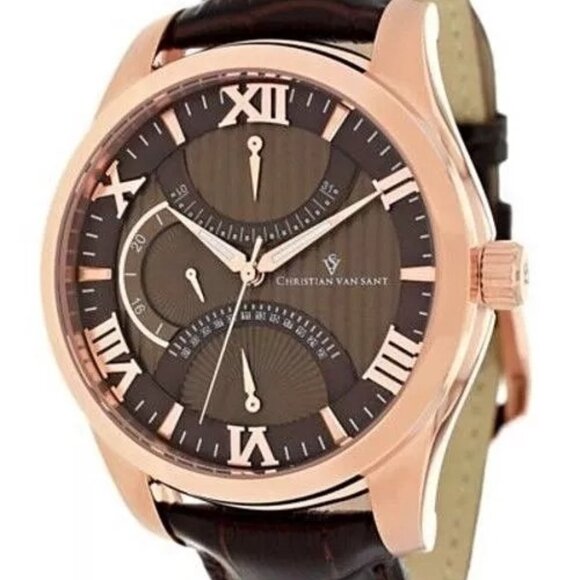 Christian Van Sant CV7311 Round Oak Collection Stainless Steel Rose Gold Watch